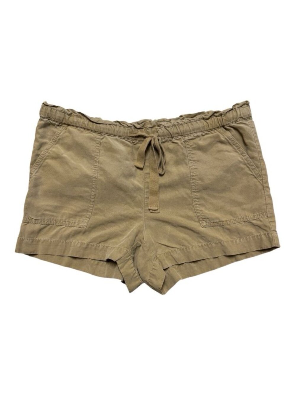 LOFT Drawstring Shorts Womens Small Tan Lyocell Linen Pull On Casual